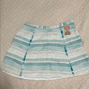 RACHEL Rachel Roy Green and White Mini A-Line Pleated Skirt